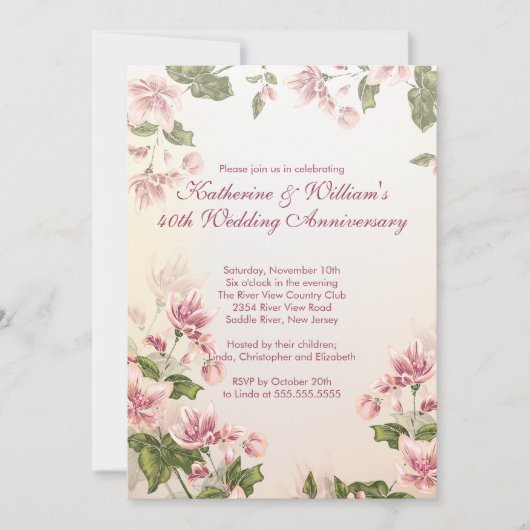 Invitation Élégante Fleurs Roses Fleurs Florales Mariage Anni (Devant)