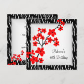 Invitation Elégante Fleurs rouges asiatiques sauvages Blanc 4 (Devant / Derrière)