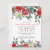 Invitation Élégante Fleurs rouges d'hiver Maison ouverte de N (Devant)