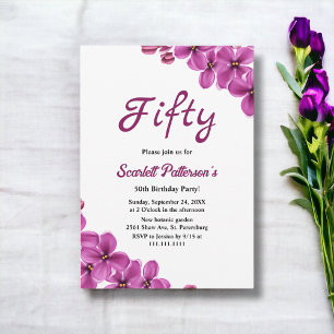 Invitation Élégante Fleurs Rustiques Violettes Florales 50e a