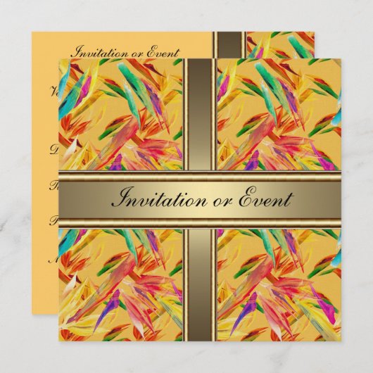 Invitation Élégante Fleurs Vintages Jaune (Devant / Derrière)