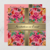 Invitation Élégante Fleurs Vintages rose (Devant / Derrière)