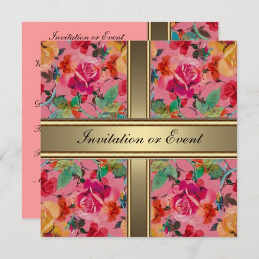 Invitation Élégante Fleurs Vintages rose (Devant / Derrière)