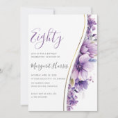 Invitation Élégante Fleurs violettes 80e anniversaire 80 (Devant)