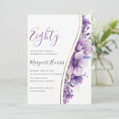 Invitation Élégante Fleurs violettes 80e anniversaire 80 (Debout devant)