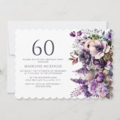 Invitation Élégante Fleurs violettes Adulte 60e anniversaire (Devant)