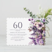 Invitation Élégante Fleurs violettes Adulte 60e anniversaire (Debout devant)