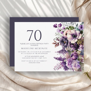 Invitation Élégante Fleurs violettes Adulte 70e anniversaire