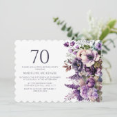 Invitation Élégante Fleurs violettes Adulte 70e anniversaire (Debout devant)