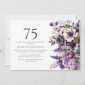 Invitation Élégante Fleurs violettes Adulte 75e anniversaire (Devant)