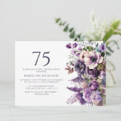 Invitation Élégante Fleurs violettes Adulte 75e anniversaire (Debout devant)