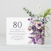 Invitation Élégante Fleurs violettes Adulte 80e anniversaire (Debout devant)