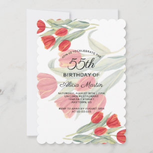 Invitation Elégante Flora Spring Red Tulip 55e anniversaire
