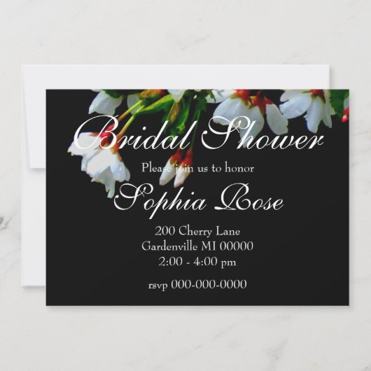 Invitation Élégante floraison blanche en noir et blanc (Devant)