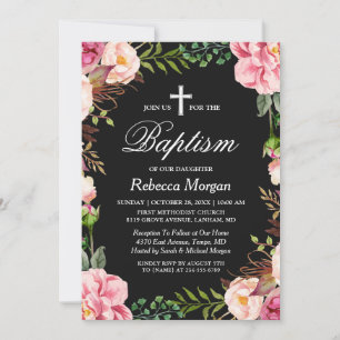 Invitation Élégante floraison classique   Photo Baptême de fi
