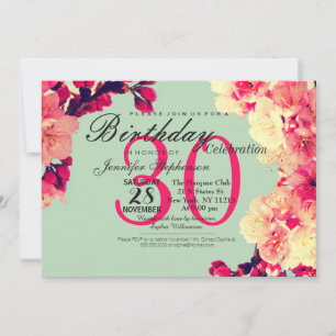 Invitation Élégante floraison de cerises sur Turquoise rustiq