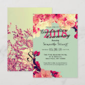 Invitation Élégante floraison de cerises sur Turquoise rustiq (Devant / Derrière)