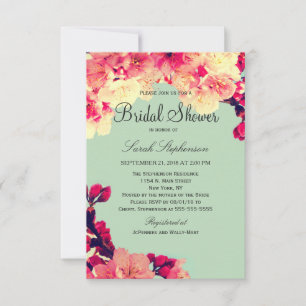Invitation Élégante floraison de cerises sur Turquoise rustiq