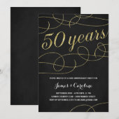 Invitation Élégante Floraison | Faux Papier D'or 50e Annivers (Devant / Derrière)