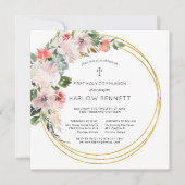 Invitation Élégante floraison Première Sainte Communion Invit (Devant)