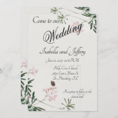 Invitation Élégante floraison rose botanique avec papillon (Devant / Derrière)