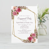 Invitation Elégante Floral Cassis Purple Gold Engagement Part (Debout devant)