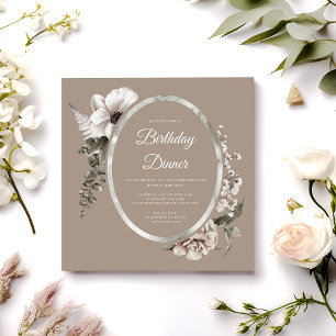 Invitation Elégante Floral Taupe Beige Anniversaire Dîner
