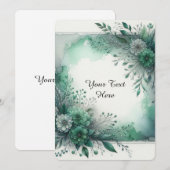 Invitation Élégante Florale Aquarelle Vert Emeraude (Devant / Derrière)