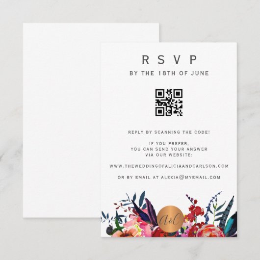 Invitation élégante florale avec réponse par code (Devant / Derrière)