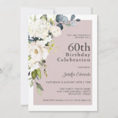 Invitation Elégante florale blanche sur Mauve 60e anniversair (Devant)