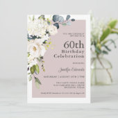 Invitation Elégante florale blanche sur Mauve 60e anniversair (Debout devant)