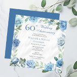 Invitation Élégante Florale Bleue 60ème fête Mariage<br><div class="desc">Elégant bleu et blanc avec cadre vert vert sauge sombre cadre floral mariage anniversaire design de célébration anniversaire.</div>