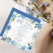 Invitation Élégante Florale Bleue 65ème fête Mariage