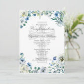 Invitation Élégante Florale Bleue Confirmation religieuse (Debout devant)