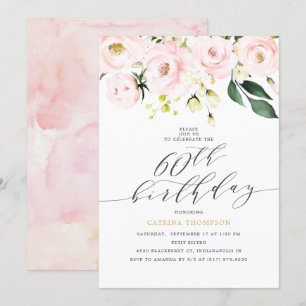 Invitation Élégante florale de Blush et Eucalyptus 60e annive