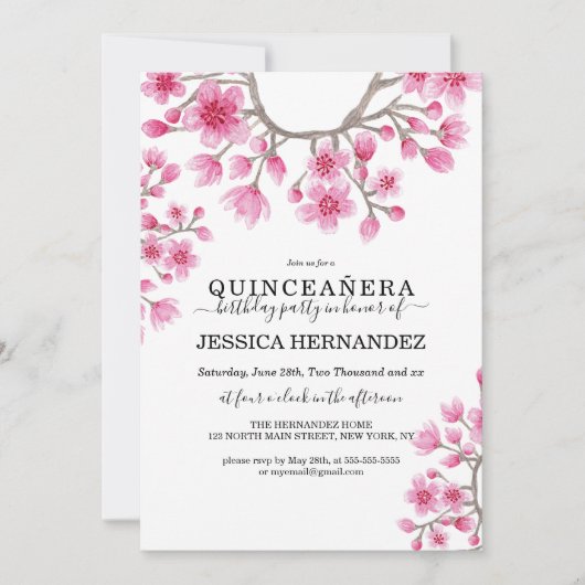 Invitation Elégante florale de la Quinceañera en fleurs de ce (Devant)