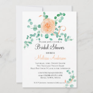 Invitation Élégante Florale de Pêche et de Verdure d'Eucalypt