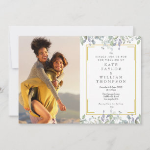 Invitation Élégante Florale de Verdure Sage Lilas Photo Maria
