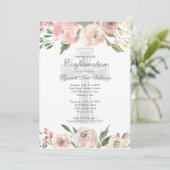 Invitation Élégante florale d'ivoire rose Confirmation religi (Debout devant)