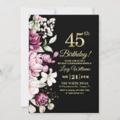 Invitation élégante florale dorée pour 45 ans (Devant)