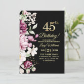 Invitation élégante florale dorée pour 45 ans (Debout devant)