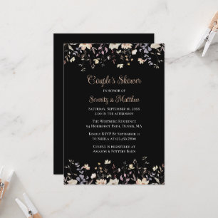 Invitation Élégante Florale Noire Mariage de Rêve pour Couple