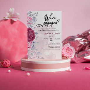 Invitation Élégante Florale Nous sommes fiancés Fête de fianç