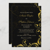 Invitation Élégante Florale Or (Devant / Derrière)