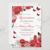 Invitation élégante florale papillon pour Quinceañ (Devant)