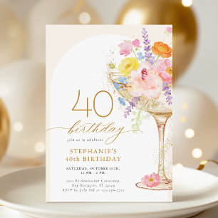 Invitation élégante florale pour 40e anniversaire