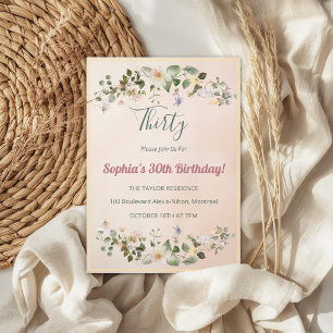 Invitation élégante florale pour les 30 ans