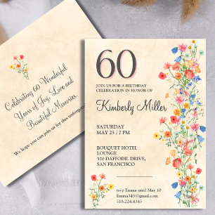 Invitation élégante florale pour les 60 ans