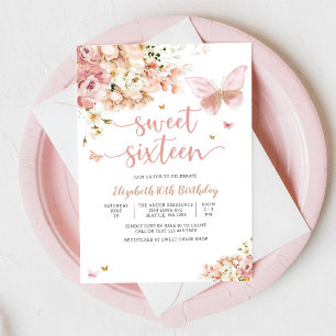 Invitation Élégante Florale pour un Sweet Sixteen