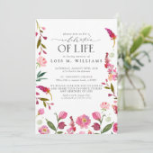 Invitation Élégante florale rose moderne Célébration de la vi (Debout devant)